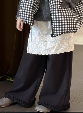 乔伊思韩童装女童加绒裤子冬季2025新款花边直筒裤儿童休闲直筒裤