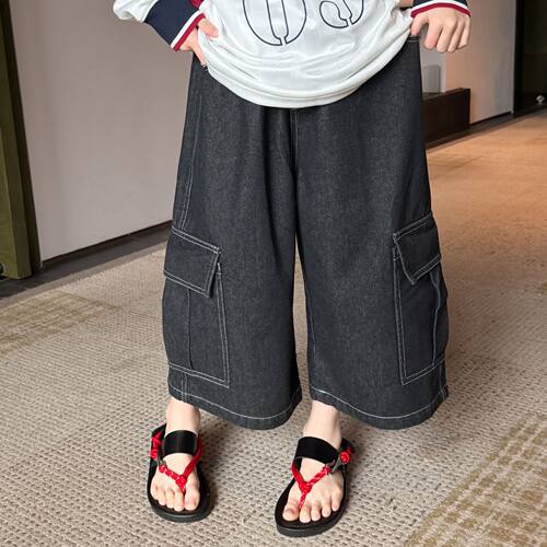 乔伊思童装6春款 男女童装大口袋牛仔裤工装宽松阔腿裤七分裤短裤