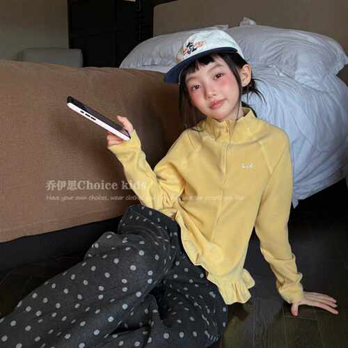 乔伊思童装女童加绒打底衫T恤2026冬款绣花韩系秋冬百搭半开领潮