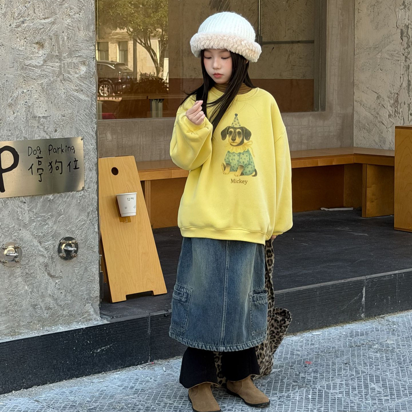 乔伊思童装女童半身裙2025冬款韩版加绒牛仔半身裙儿童百搭保暖潮