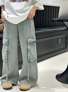 乔伊思韩童装女童牛仔裤2025新款大童洋气裤子儿童秋季宽松工装裤