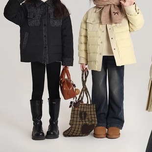 乔伊思童装女童羽绒服90白鸭绒2025冬装儿童衬衫领女宝宝气质外套