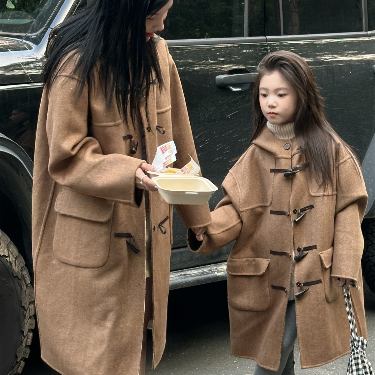 乔伊思童装亲子款女童羊毛大衣毛呢外套冬季2026新款儿童双面呢子