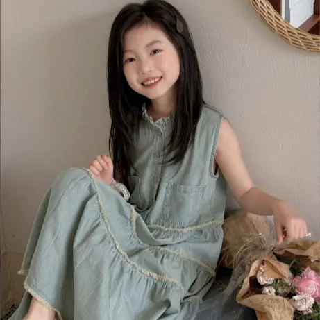 乔伊思童装女童连衣裙2025夏季新款韩版儿童牛仔群洋气背心裙子潮