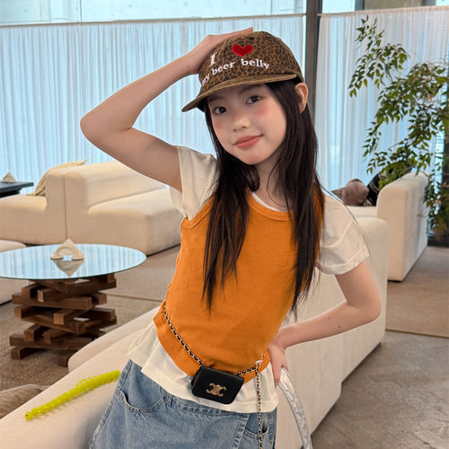 乔伊思童装背心2026夏季韩系弧形下摆无袖背心辣妹风修身上衣潮童