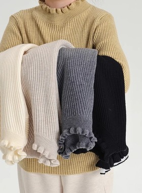 乔伊思童装女童打底衫秋冬季2025儿童甜美百搭木耳边半高领针织衫