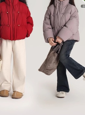 乔伊思童装女童三防羽绒服冬季2025新款儿童百搭外套短款90白鸭绒