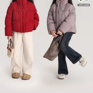 乔伊思童装女童三防羽绒服冬季2025新款儿童百搭外套短款90白鸭绒