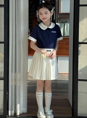乔伊思童装女童短袖polo衫套装夏季2026新款学院风t恤裙子百褶裙