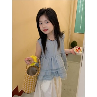 无袖 乔伊思童装 2025新款 女童小衫 蕾丝花边甜美儿童T恤上衣潮 夏季