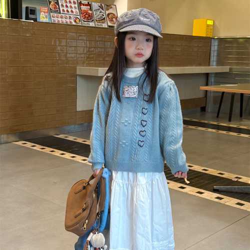 乔伊思童装女童毛衣秋季2026新款韩版爱心套头毛衣儿童针织上衣潮