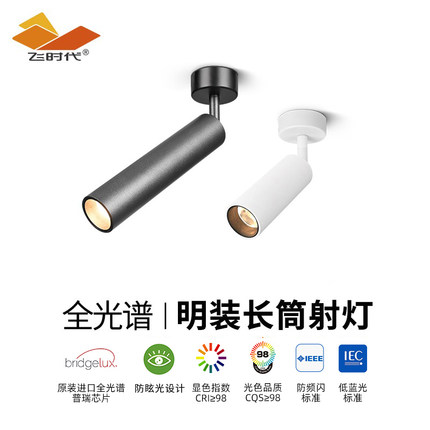 飞时代小射灯明装吸顶式免开孔背景墙走廊照画7W高显指长筒洗墙灯