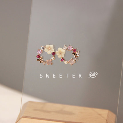 SWEETER`韩国925纯银耳针花环耳钉 少女风甜美海贝耳饰耳钉女