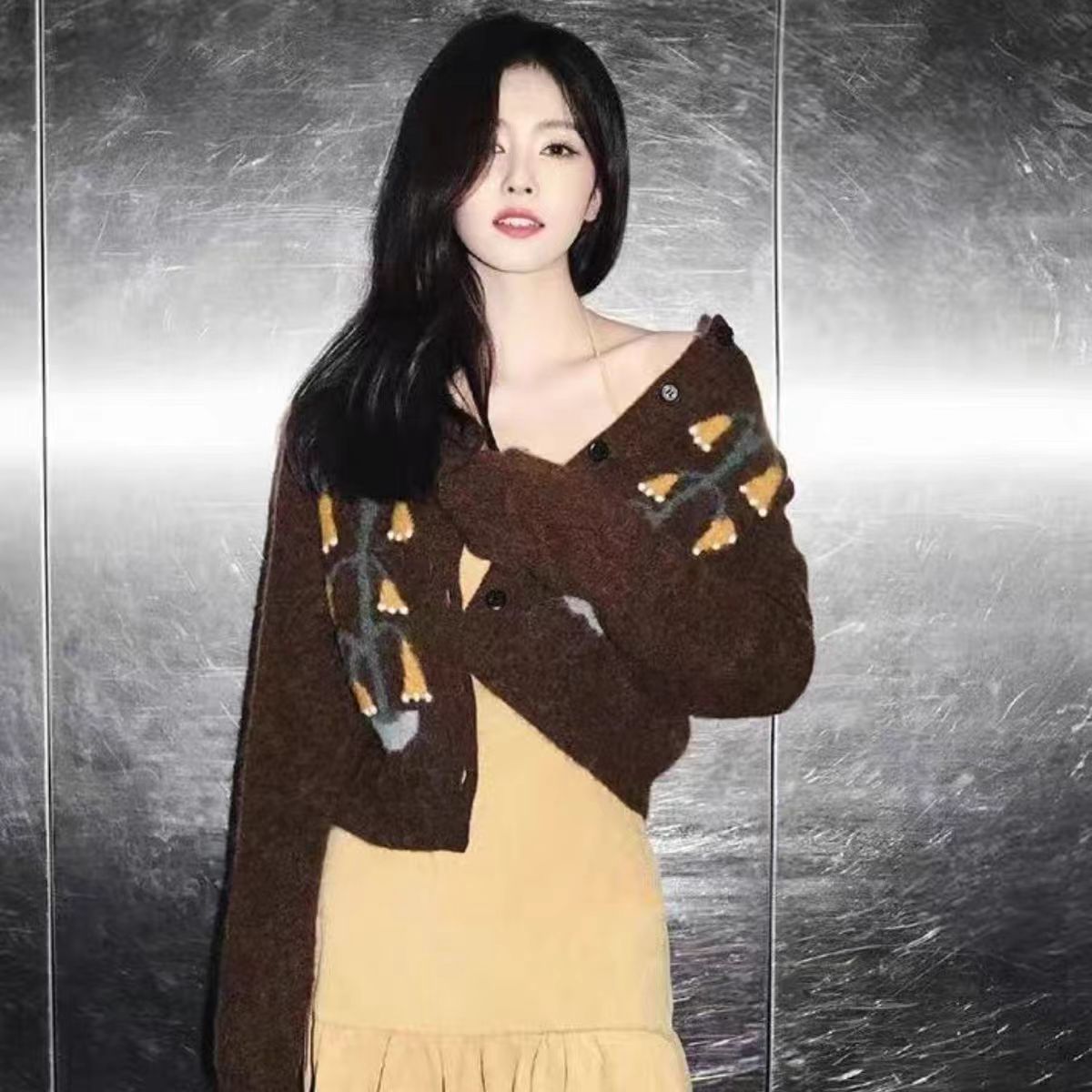 长袖圆领短款开衫毛衣百搭短款女