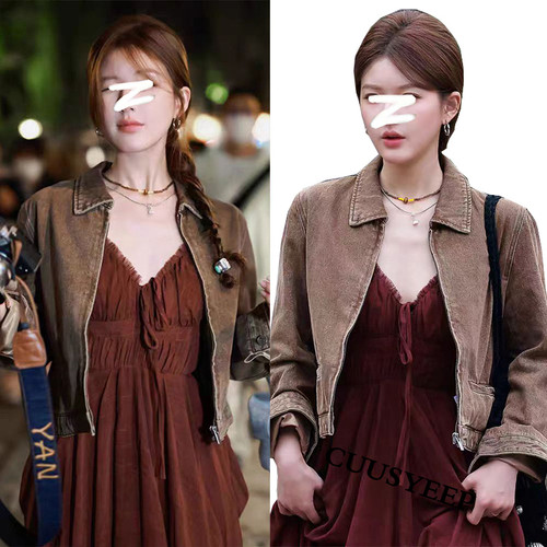 重工做旧复古短款牛仔外套女高端