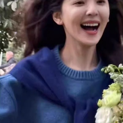 蓝色毛衣慵懒套头披肩针织衫上衣