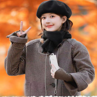 赵露思同款棕色毛呢外套女复古千鸟格子超好看小个子明星呢子大衣