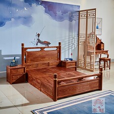 Красный кровати 国标红木刺猬紫檀中式1.5圆柱大床1.8米花梨木双人床实木卧室家具