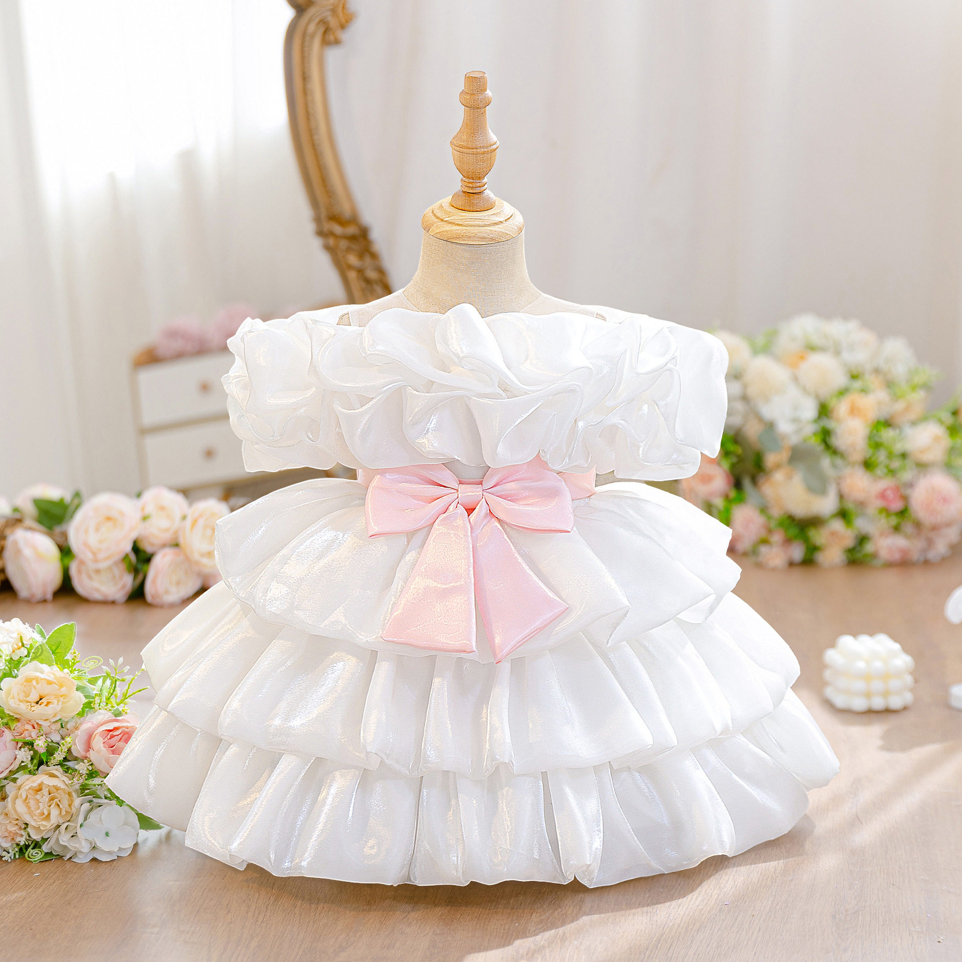 洋气宝宝周岁礼服小童裙子女童公主风蛋糕裙夏季蝴蝶结蓬蓬连衣裙