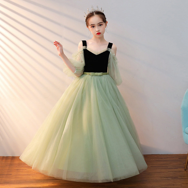 花童婚礼小女孩礼服连衣裙大童长裙儿童露肩公主裙女童演出服装