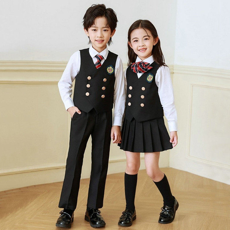 春秋中大童校服白衬衫学院演出服儿童礼服女童长袖百褶连衣裙套装