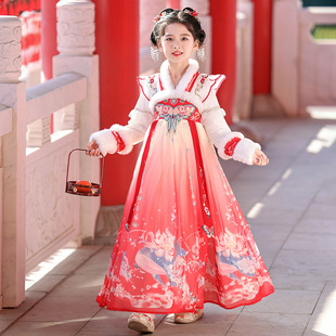 女童国风超仙汉服斗篷套装小女孩古装秋冬季唐装加绒加厚连衣裙子