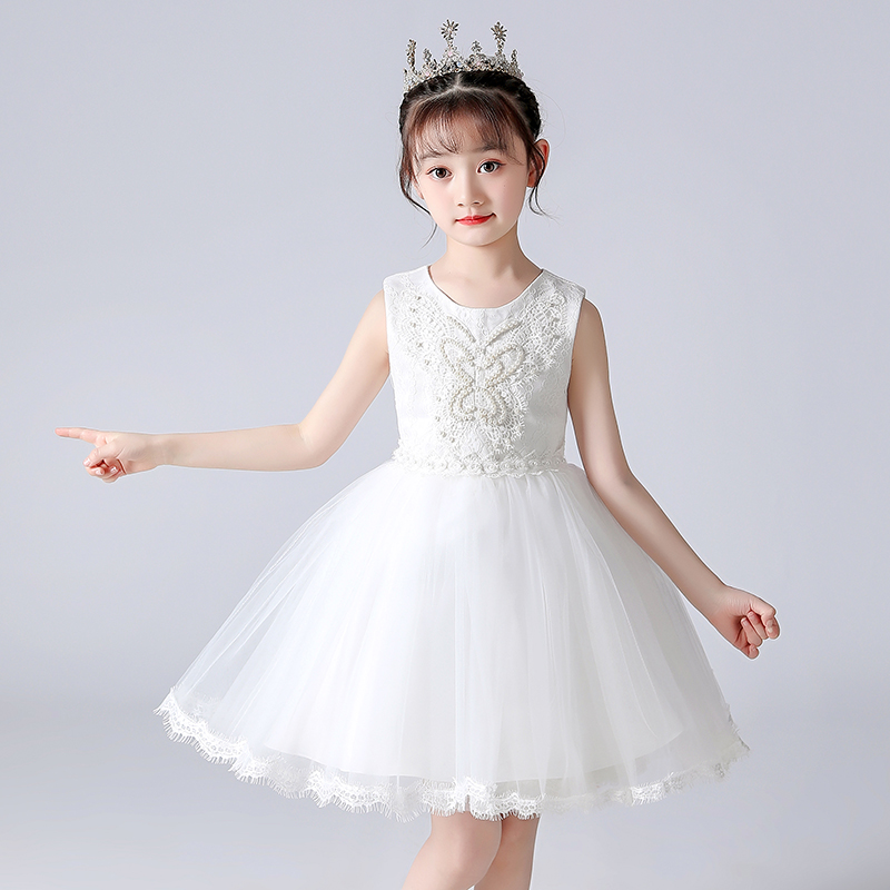 儿童背心公主裙女童白色连衣裙夏季蓬蓬纱裙子女孩婚纱表演出礼服