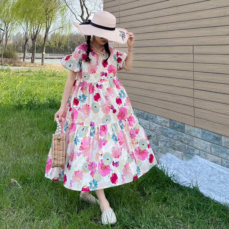 韩版女童纯棉碎花公主连衣裙子