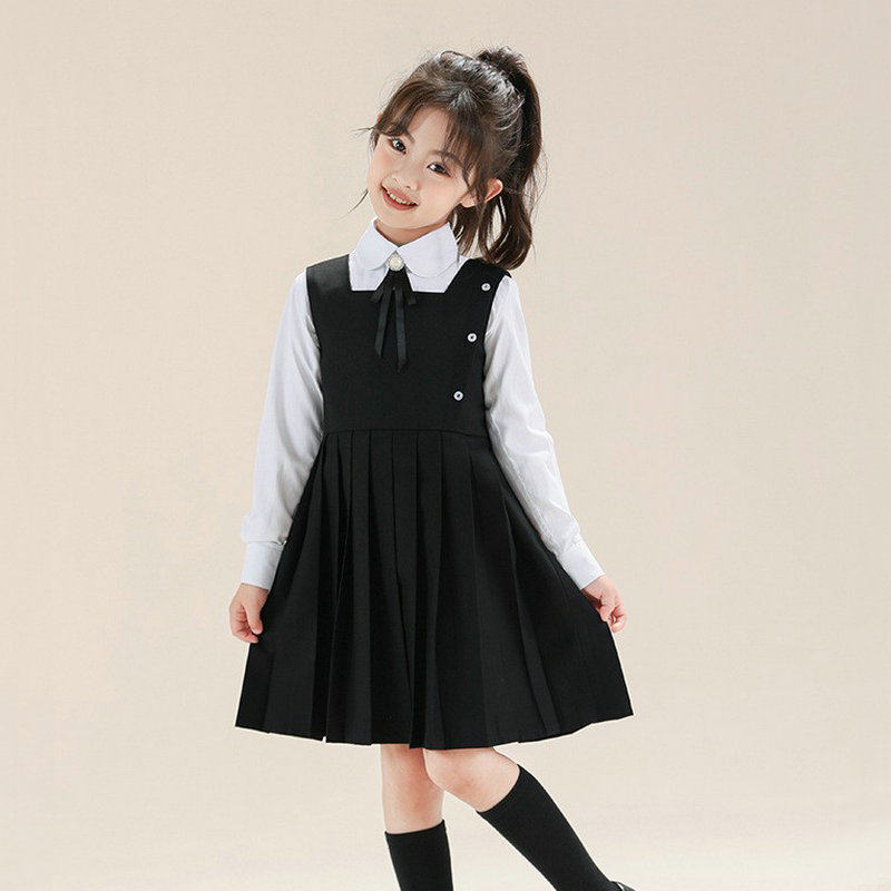 儿童学院风百褶连衣裙套装春秋女童背心裙中大童演出表演服JK裙子