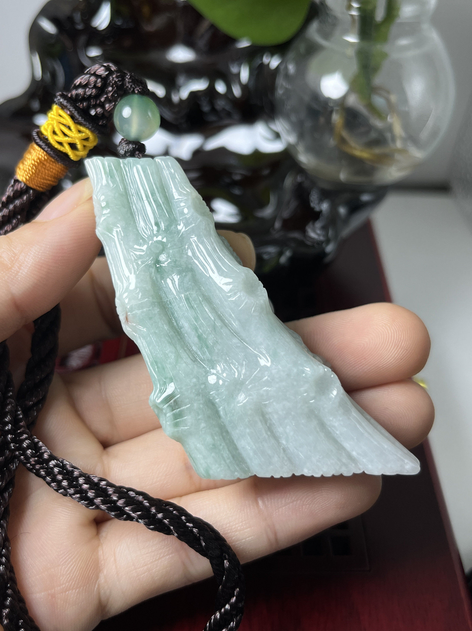 缅甸天然翡翠a货枯木逢春手把手玩件玉器带证