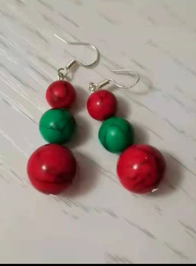 新款红色个性民族风耳环女长款夸张大珠圆珠时尚耳坠饰品圆脸网红