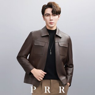 羊皮皮衣男款2026新款真皮皮衣全植鞣绵羊皮简约轻奢翻领商务休闲