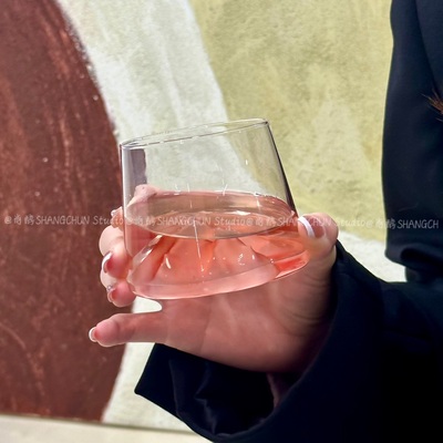 观山杯中古高级感创意粉色山脉富士山杯家用玻璃威士忌酒杯洋酒