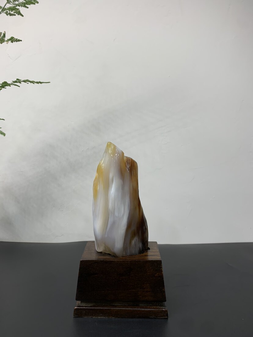 缅甸树化玉摆件总高19/高14.5/宽6.5/厚5厘米净重0.8斤送底座