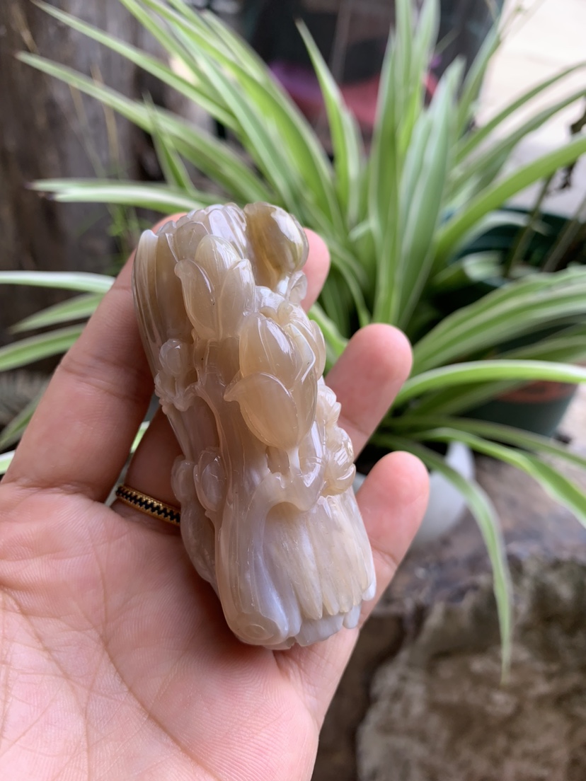 缅甸树化玉手把件很