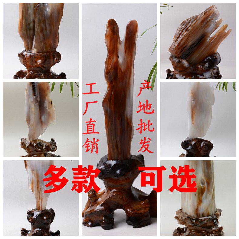 缅甸01树化玉硅化木化玉树化石木座书桌案头奇观赏石小办公桌摆件