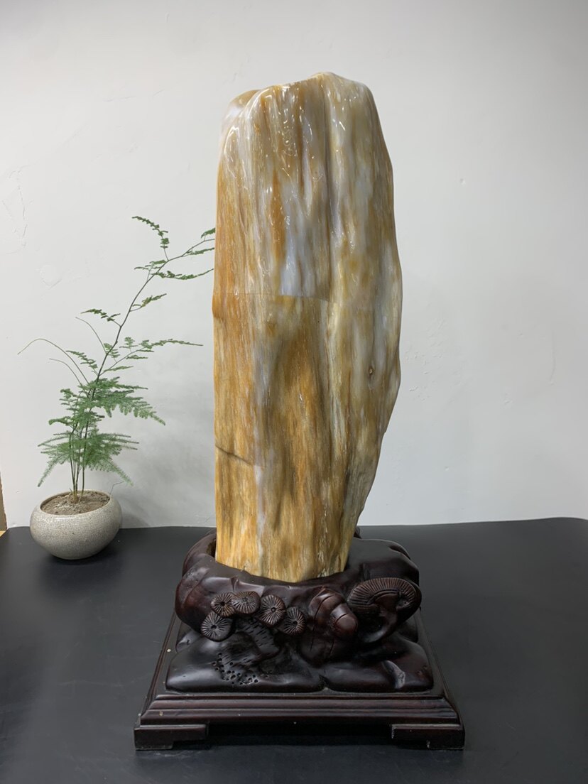 缅甸树化玉摆件总高50/高43/宽15/厚10.5厘米净重18.3斤送底座