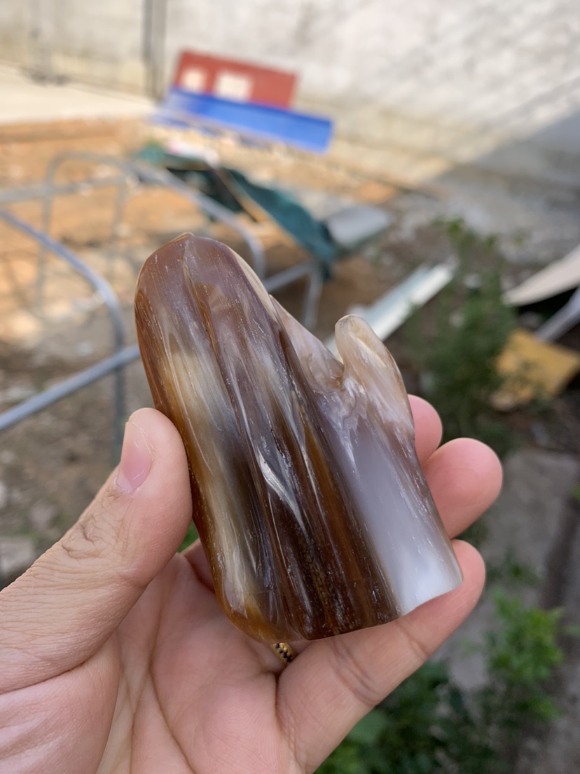 缅甸树化玉手把件高7.5/宽5/厚3.5厘米