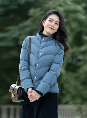 纻衣蓝色复古羽绒棉服女2026冬装新品新中式立领棉衣小众短款外套