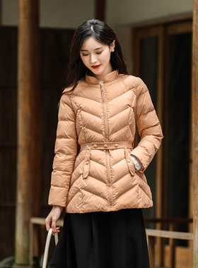 纻衣橙色刺绣羽绒棉服女2026冬装新款修身立领棉衣中长款棉袄外套