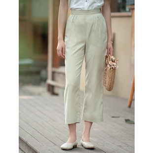 2026夏款 长裤 女装 文艺百搭休闲时尚 新品 纻衣复古浅绿色简约九分裤