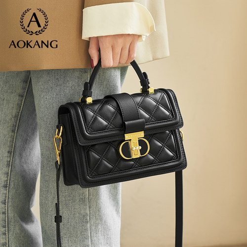 奥康手提包女高级感菱格小方包