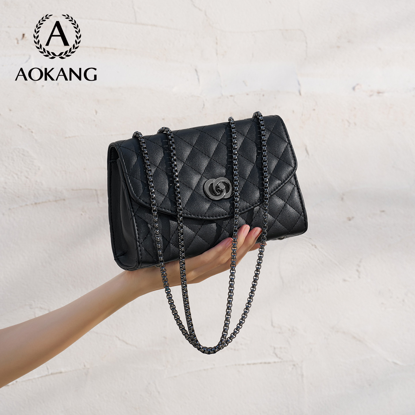 奥康链条包女士2026新款小方包菱格小包大容量单肩包小香风斜挎包