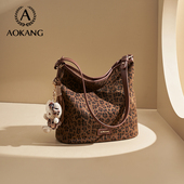 奥康豹纹水桶包2026新款 包包时尚 潮流单肩包通勤斜挎包大容量女包
