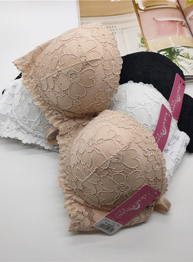 岱夫人 少女半杯中厚2cm有钢圈性感蕾丝双排扣聚拢文胸内衣性感夏