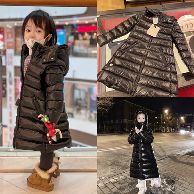 moka冬季新款女童长款羽绒服儿童加厚保暖外套中大童连帽羽绒服