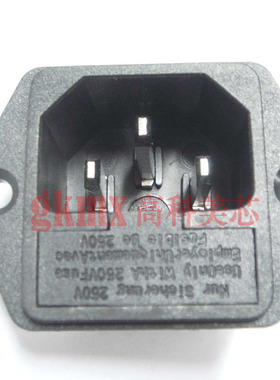 电源插座带保险丝座3针 AS-07黑色3脚带耳朵 250V 10A  2.8元