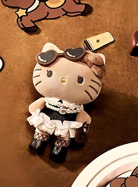 奶茶周边黑皮kitty包包挂件可爱女生书包挂饰毛绒公仔KT猫小玩偶