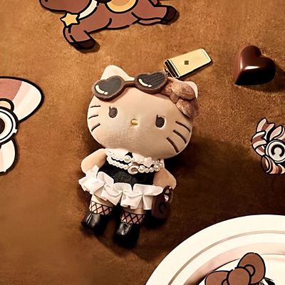 奶茶周边黑皮kitty包包挂件可爱女生书包挂饰毛绒公仔KT猫小玩偶