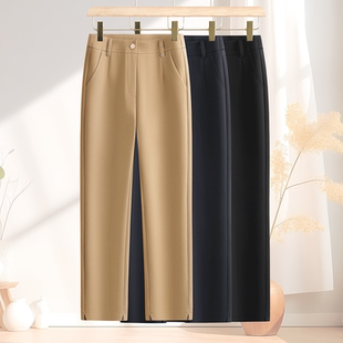 小直筒法棍裤女春秋新款高腰弹力锦棉中年妈妈九分裤小个子烟管裤